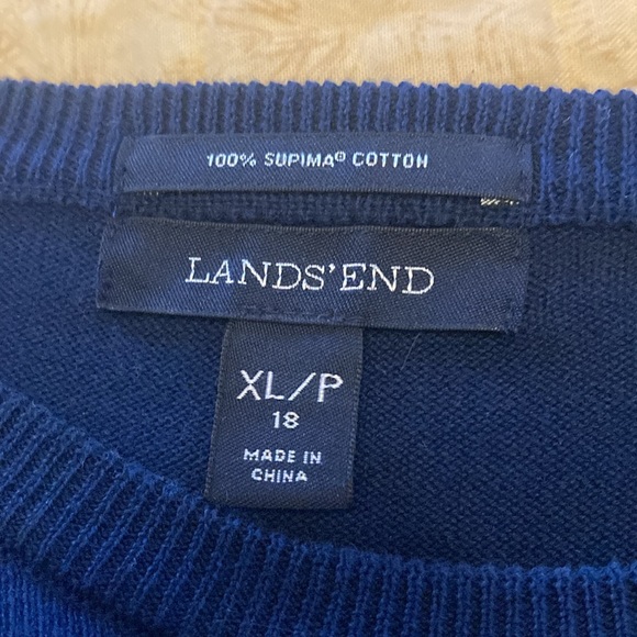 Lands End women’s XL P blue and white striped lightweight sweater cotton - Picture 3 of 5